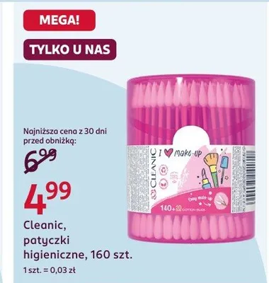 Patyczki higieniczne Cleanic I love Make Up promocja w Rossmann