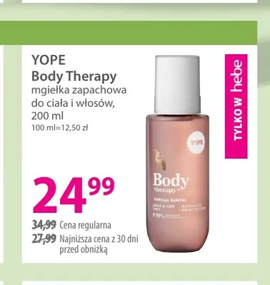 Body Therapy mgiełka zapachowa do ciała i włosów Yope promocja w Hebe