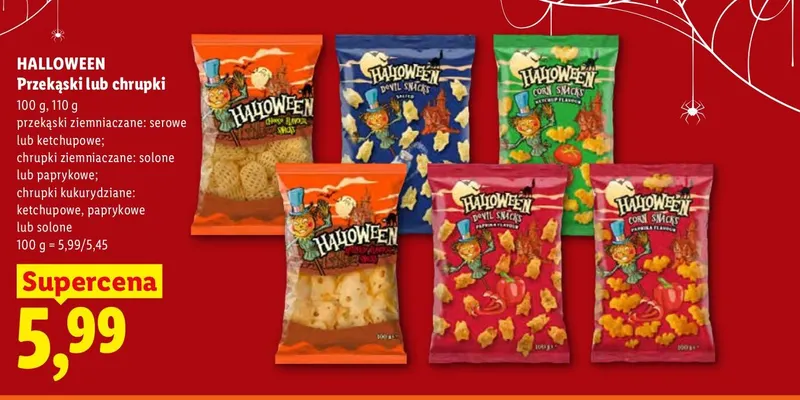 Chrupki kukurydziane ketchupowe Halloween promocja w Lidl