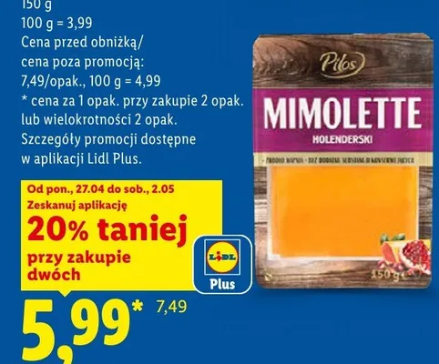 Ser mimolette w plastrach Pilos promocja w Lidl