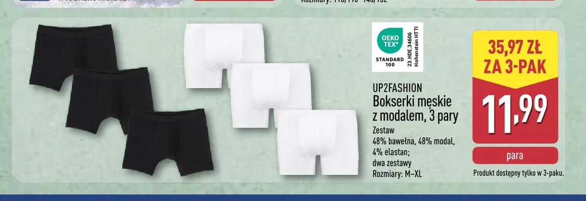 Bokserki męskie z modalem 3-pak UP2FASHION promocja w Aldi