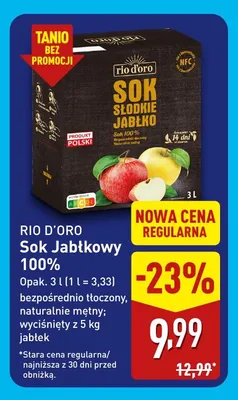 Sok jabłkowy Rio D'Oro 100% promocja w Aldi