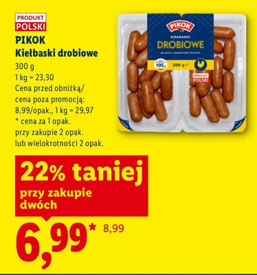 Kiełbaski drobiowe Pikok promocja w Lidl