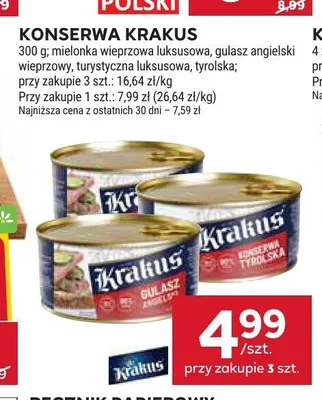 Konserwa Krakus gulasz angielski wieprzowy promocja w Stokrotka