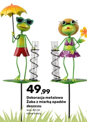 Dekoracja metalowa Żaba z miarką opadów deszczu promocja w Bricomarche