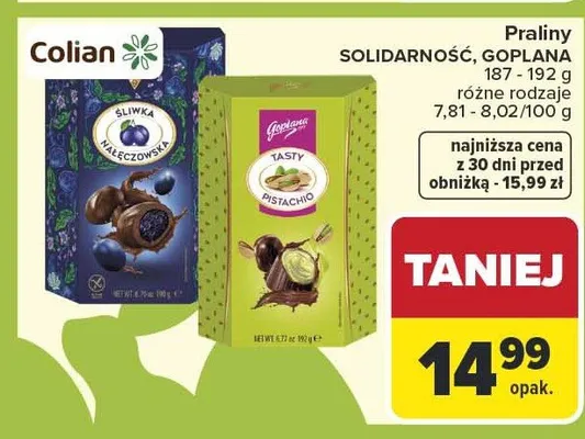 Praliny solidarność, goplana śliwka w czekoladzie promocja w Carrefour