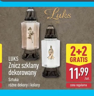 Znicz szklany dekorowany Luks promocja w Aldi