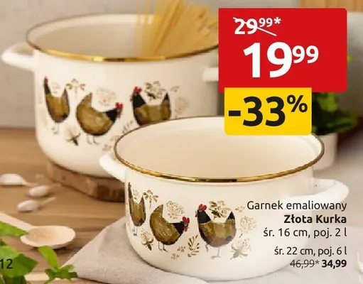 Garnek emaliowany Złota Kurka śr. 16 cm, poj. 2 l promocja w Black Red White