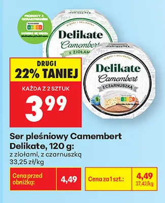 Ser pleśniowy Camembert z czarnuszką Delikate promocja w Biedronka