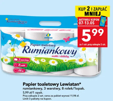 Papier toaletowy Rumiankowy Lewiatan rumiankowy 3 warstwy promocja w LEWIATAN