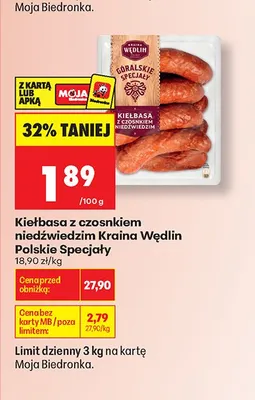 Kiełbasa z czosnkiem niedźwiedzim Kraina Wędlin Polskie Specjały promocja w Biedronka