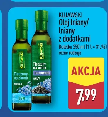 Olej lniany tłoczony na zimno Kujawski Len promocja w Aldi