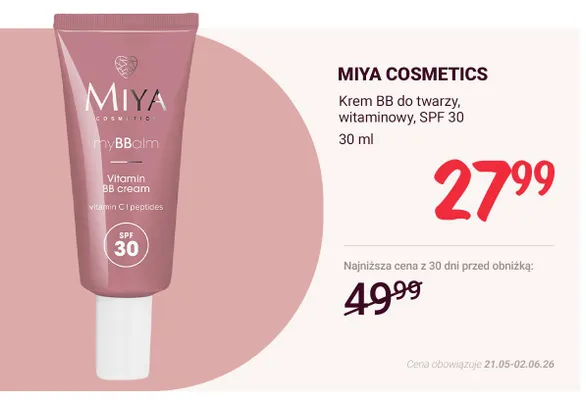 Krem BB do twarzy witaminowy SPF 30 MIYA COSMETICS promocja w Rossmann