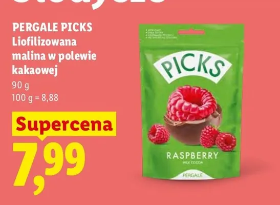 Liofilizowana malina w polewie kakaowej Pergale Picks promocja w Lidl