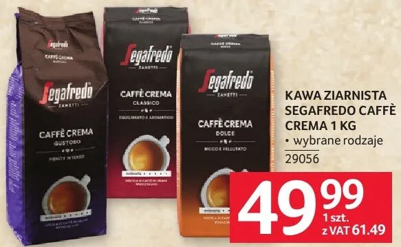 Kawa ziarnista Segafredo Caffè Crema Dolce wybrane rodzaje promocja w Selgros