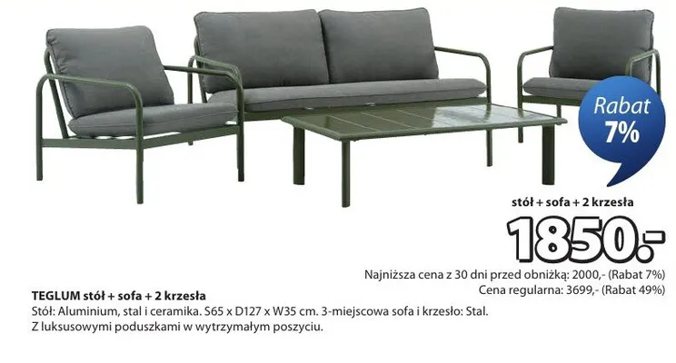 TEGLUM stół + sofa + 2 krzesła promocja w Jysk
