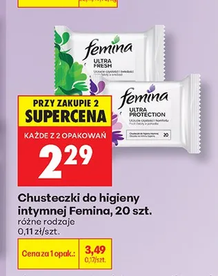 Chusteczki do higieny intymnej Femina Ultra Fresh promocja w Biedronka