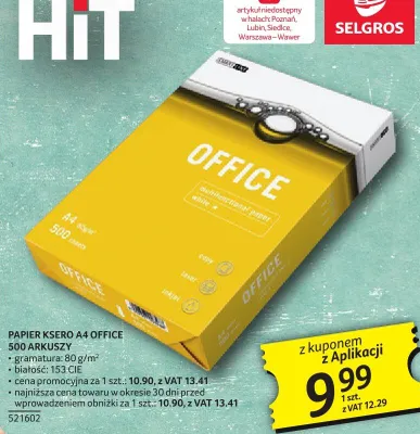 Papier ksero A4 Office 500 arkuszy promocja w Selgros