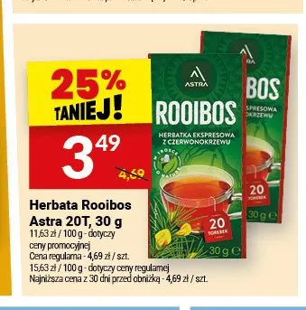 Herbata Rooibos Astra 20T 30g promocja w Twój Market