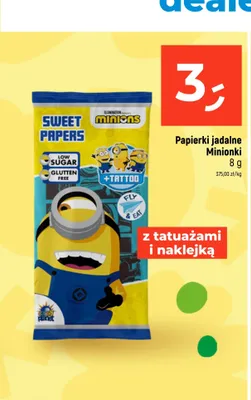 Papierki jadalne Minionki Sweet Papers z tatuażami i naklejką low sugar gluten free promocja w Dealz