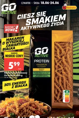 Makaron proteinowy świderki Go Active promocja w Biedronka