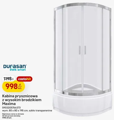 Kabina prysznicowa z wysokim brodzikiem Durasan Maxima promocja w Castorama