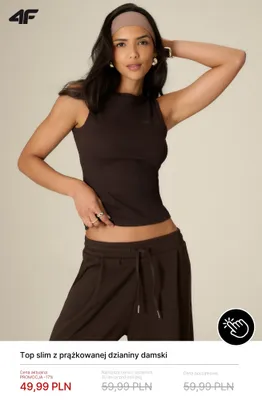 Top slim z prążkowanej dzianiny damski 4F promocja w 4F
