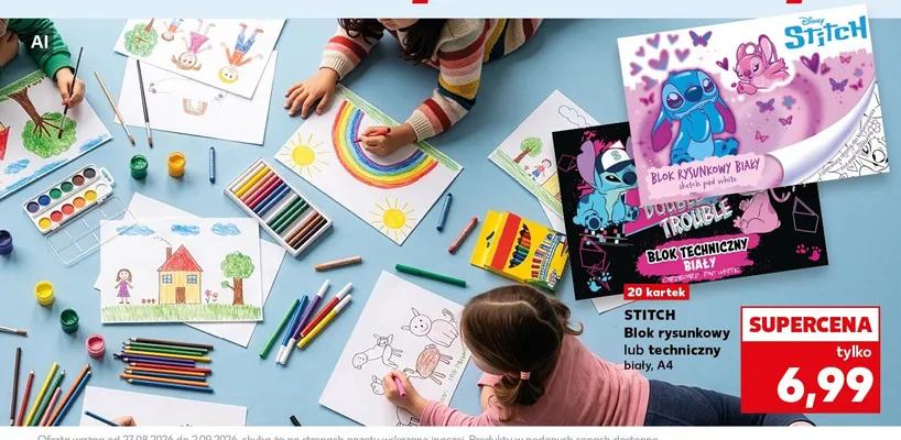 Blok rysunkowy biały A4 Stitch promocja w Kaufland