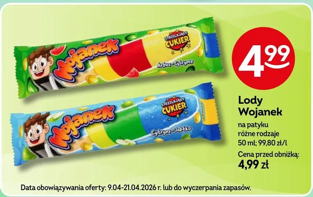 Lody Wojanek na patyku różne rodzaje promocja w Żabka