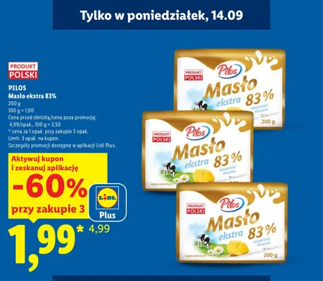 Masło ekstra Pilos 83% promocja w Lidl