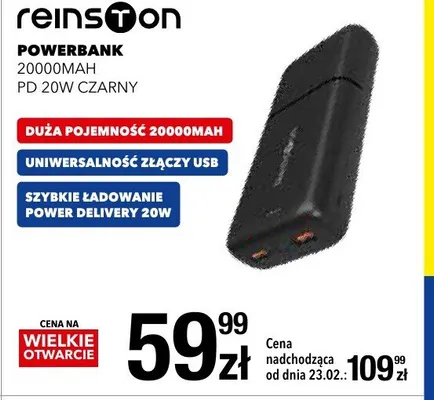 Powerbank 20000MAH PD 20W Czarny promocja w RTV EURO AGD