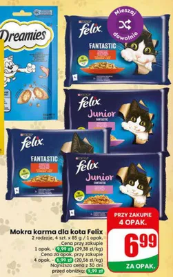 Mokra karma dla kota felix 4x85g promocja w Dino
