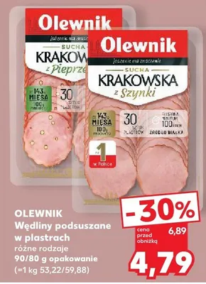Kiełbasa sucha Krakowska z Pieprzu Olewnik w plastrach promocja w Kaufland