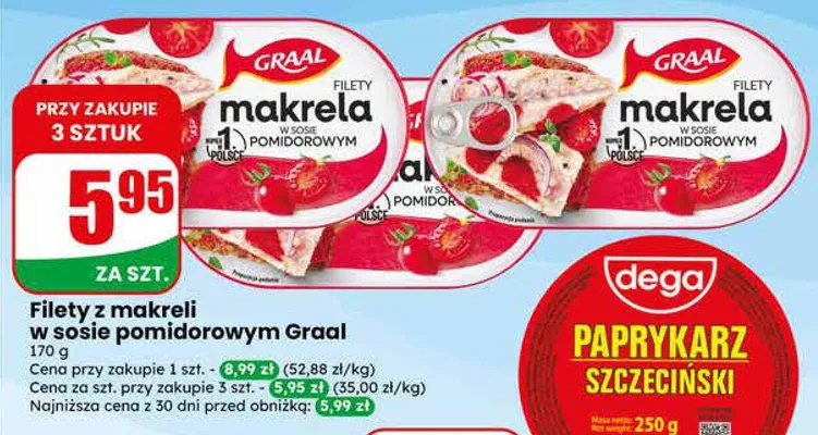 Filety z makreli w sosie pomidorowym Graal promocja w Dino
