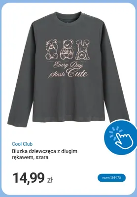 Bluzka dziewczęca z długim rękawem szara Cool Club promocja w Smyk