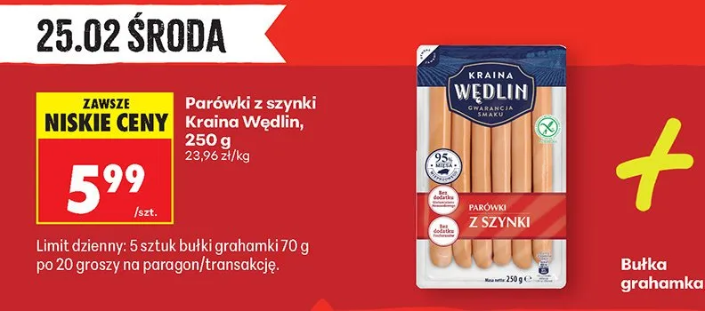 Parówki z szynki 250 g promocja w Biedronka