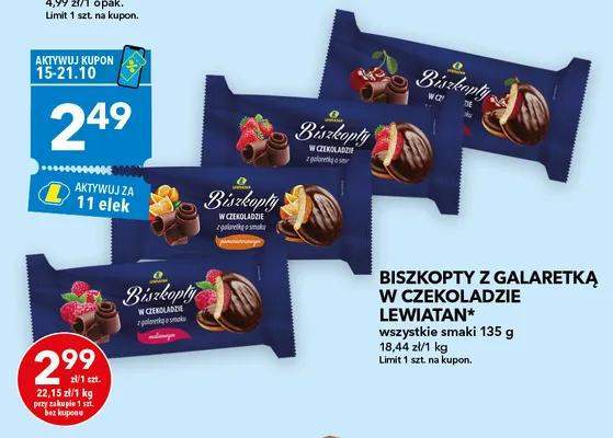 Biszkopty z galaretką w czekoladzie Lewiatan o smaku malinowym promocja w LEWIATAN