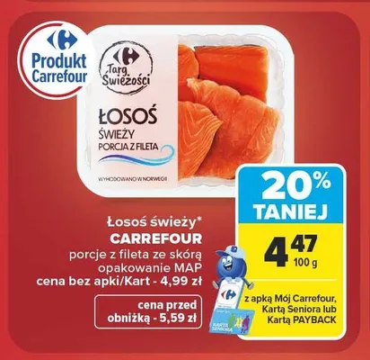 Łosoś świeży porcje z fileta ze skórą Carrefour promocja w Carrefour