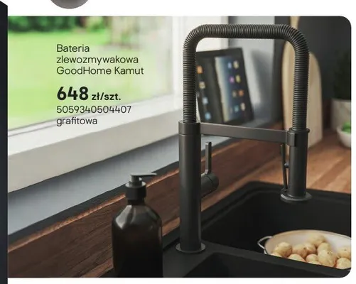 Bateria zlewozmywakowa GoodHome Kamut grafitowa promocja w Castorama