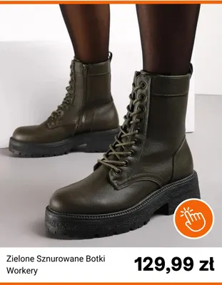 Zielone sznurowane botki workery promocja w Born2be