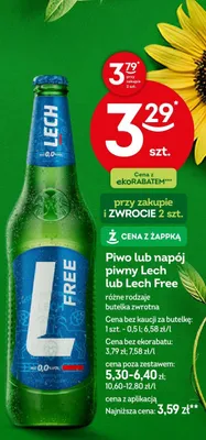 Piwo lub napój piwny Lech lub Lech Free różne rodzaje butelka zwrotna promocja w Żabka