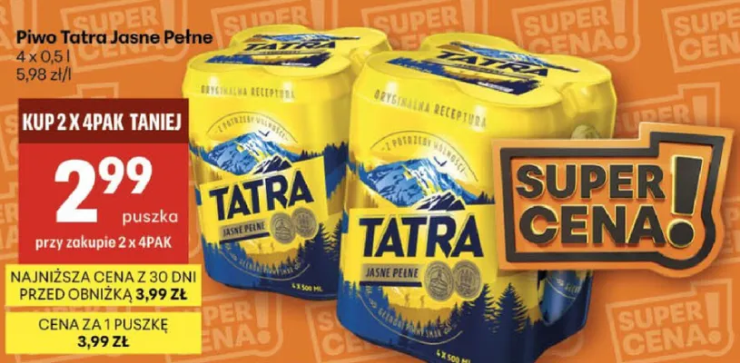 Piwo Tatra jasne pełne promocja w Delikatesy Centrum