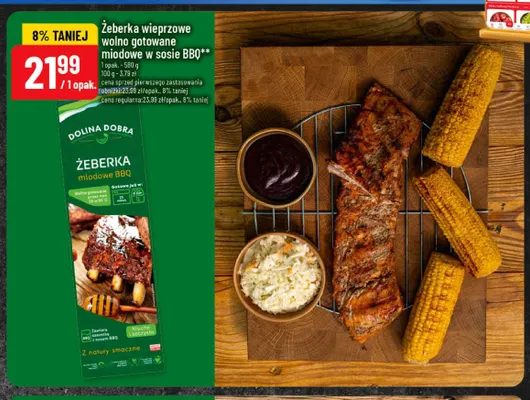 Żeberka wieprzowe wolno gotowane miodowe w sosie BBQ Dolina Dobra promocja w POLOmarket