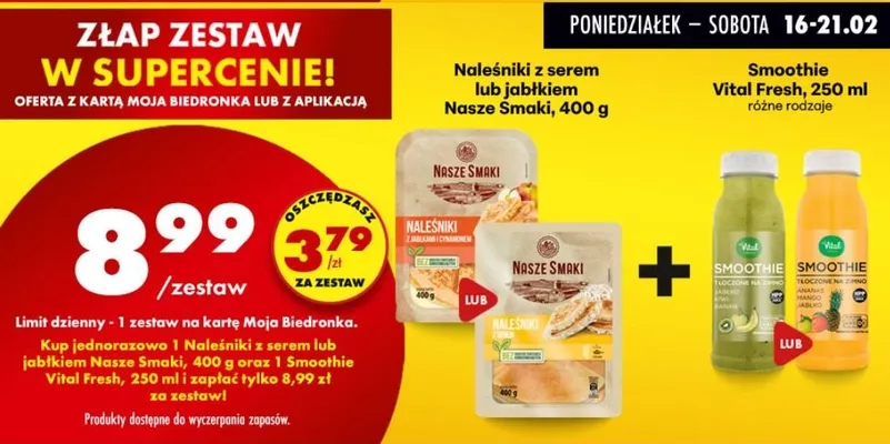 Naleśniki z serem lub jabłkiem i smoothie Vital Fresh, zestaw Nasze Smaki promocja w Biedronka