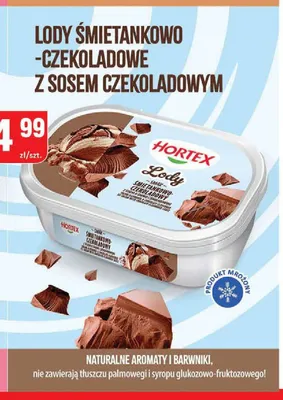 Lody śmietankowo-czekoladowe z sosem czekoladowym Hortex promocja w Chorten