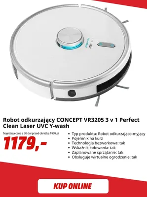 Robot odkurzający Concept VR3205 3 v 1 Perfect Clean Laser Uvc Y-wash promocja w Media Markt