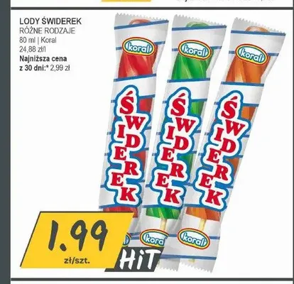 Lody Świderek Koral pomarańczowe promocja w Słoneczko