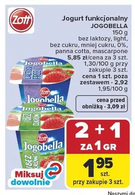 Jogurt funkcjonalny Jogobella light promocja w Carrefour Market