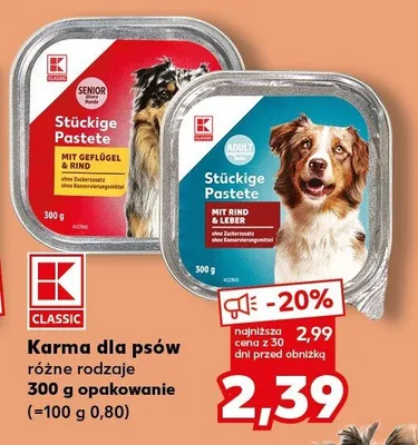 Karma dla psów pasztet Stückige Pastete z wołowiną i wątróbką Adult K-Classic promocja w Kaufland