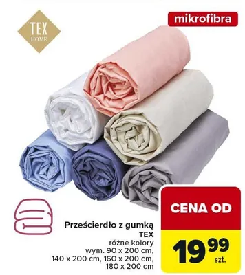 Prześcieradło z gumką różne kolory Tex promocja w Carrefour